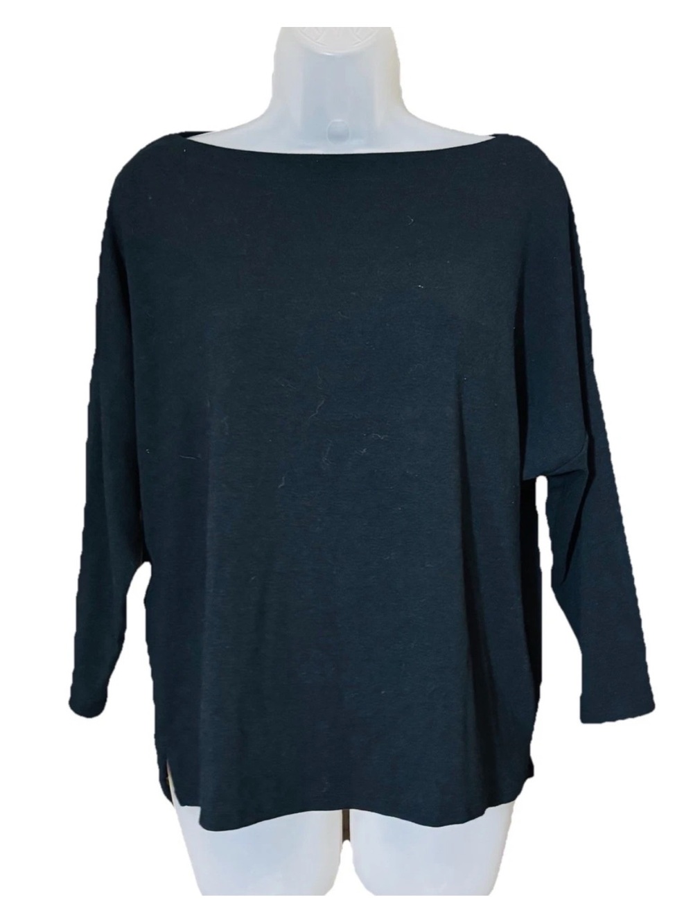Karen Kane Women's Boat Neck Black 3/4 Sleeve Hemp Cotton Shirt Size S Classic